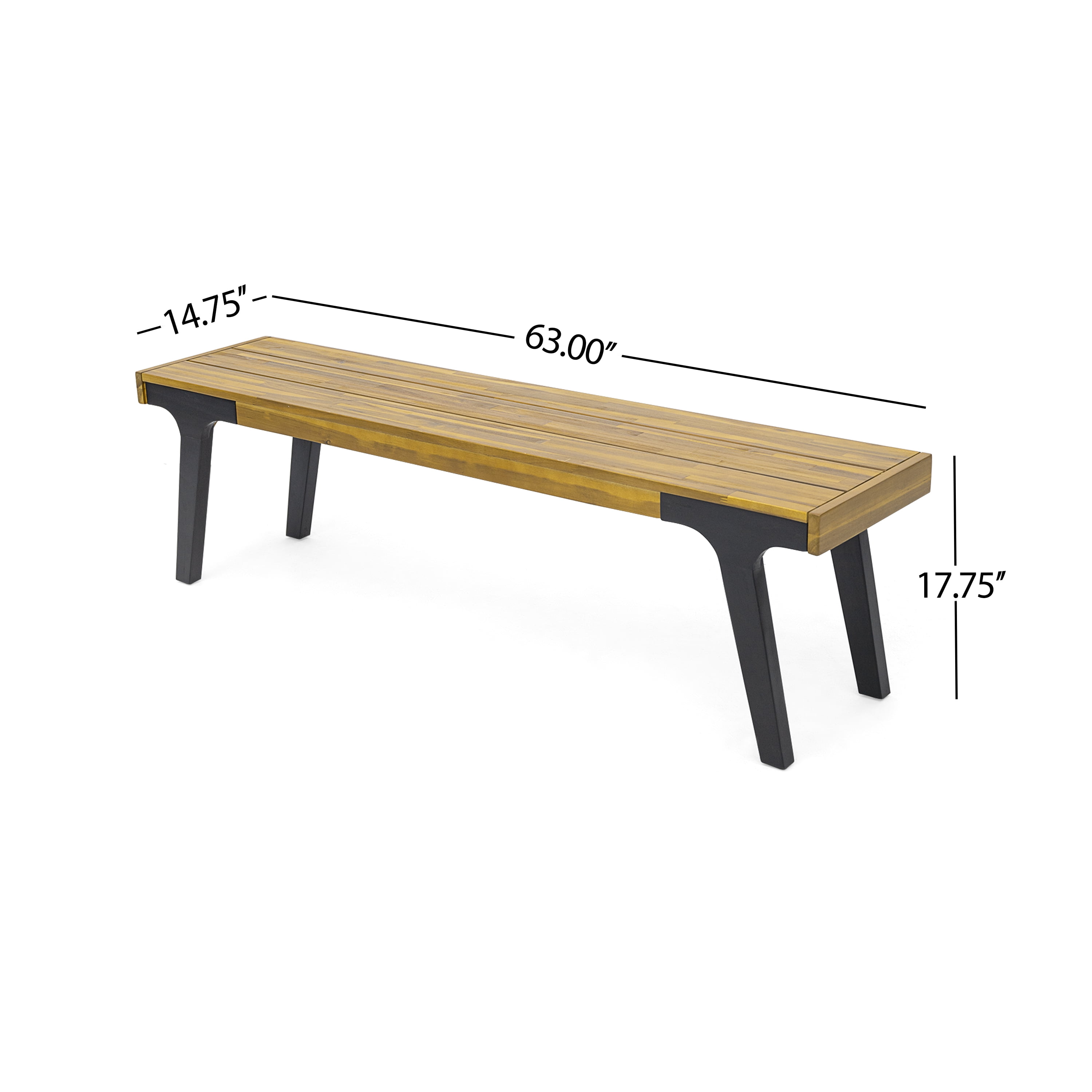 Outdoor Dining Bench Set of 2, Acacia Wood Slatted Rest Bench for Patio Garden, Teak