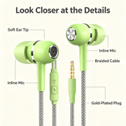 Gosuguu Wired Earbuds with Microphone, Noise-Isolating In-Ear Headphones, High Definition Audio Earphones for Smartphones, Stereo Earbuds for Music & Calls