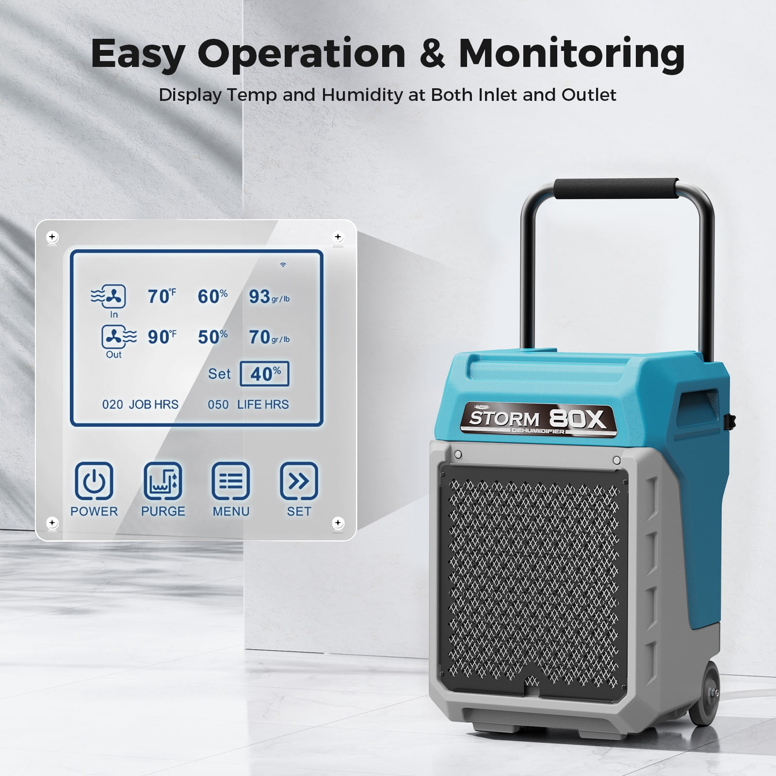 ALORAIR 170 PPD Commercial Dehumidifier with Pump, 2,100 Sq.Ft Space Cover Industrial Use Portable Dehu, with Wheels, Fit for Water Damage Restoration, Carpet Drying, Basement, Garage