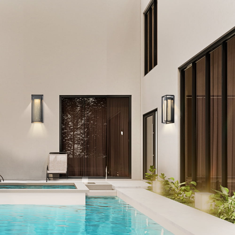 Modern outdoor led wall sconce with seeded glass