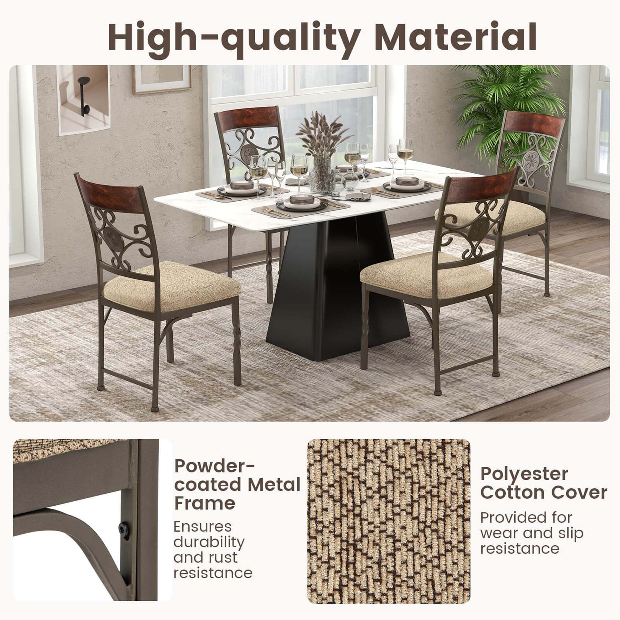 Costway Set of 2 Dining Room Chairs Armless Kitchen Chairs Set with Seat Cushion