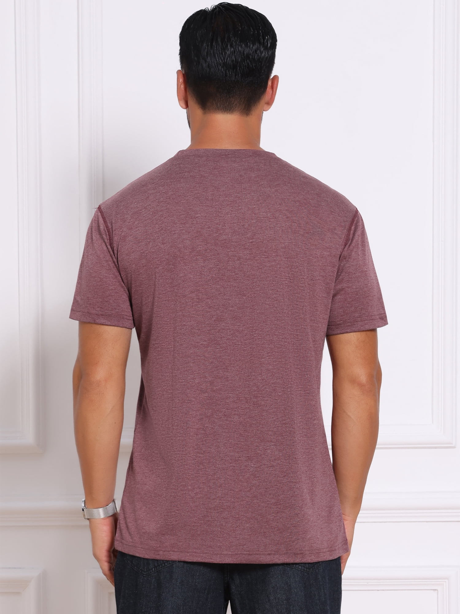 DARING DIVA Men's Crew Neck Short Sleeve Solid Color Retro Style T-Shirt XL Burgundy