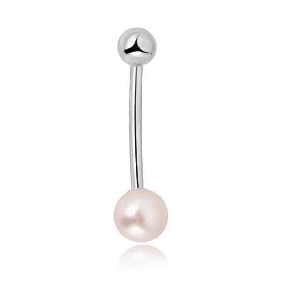 AVORA 10K White Gold Pink Freshwater Pearl Belly Button Ring Body Jewelry (14 Gauge)  - Size 0