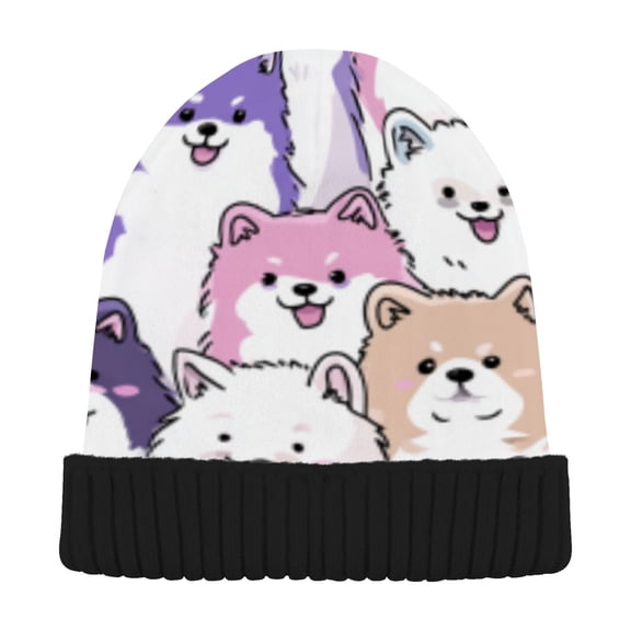 BZSMCE Winter Beanie Hats Warm Cozy Cap Pastel Cute Pups Pattern