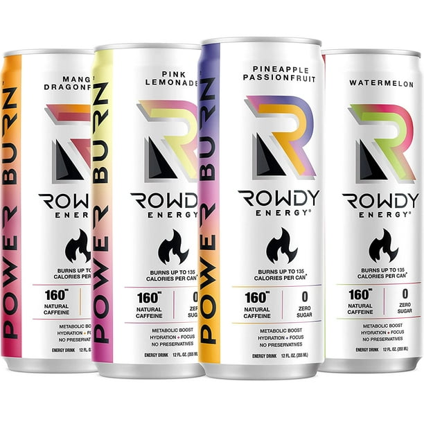 Rowdy Energy Drink Power Burn, Variety Pack, Healthy Energy Drink For