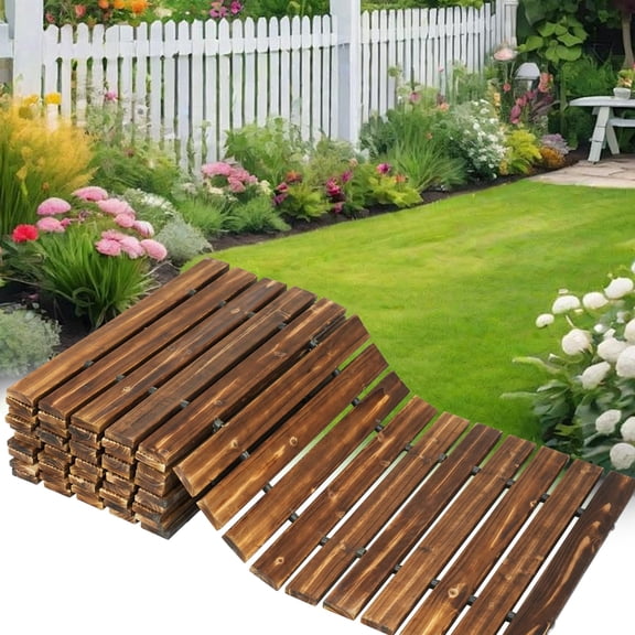 12FT Wooden Garden Pathway, 22 Inch Wide Outdoor Roll Out Walkway with Anti-Slip Spikes, No Installation Patio Path Mat for Lawn, Backyard (Dark Brown)