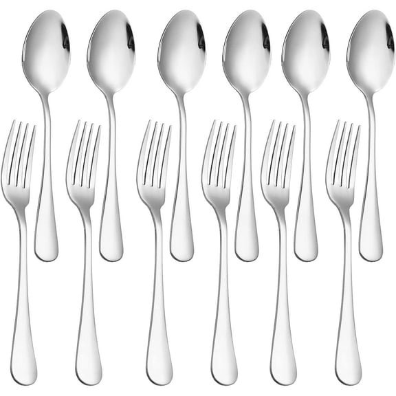 Set of 12, Stainless Steel Dinner Forks and Spoons Silverware Set, Heavy-Duty Dinner Forks and spoons(6.7 Inch) Cutlery Set, Dishwasher Safe (Silver)