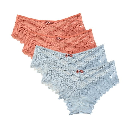 Briefs Women 4pc Womens Underwear Lace Panties for Women Lightweight Lace Briefs Low Waist Thong Plus Size Ladies Underpants Thongs Cotton Cheeky Underwear for Women Blue 3XL