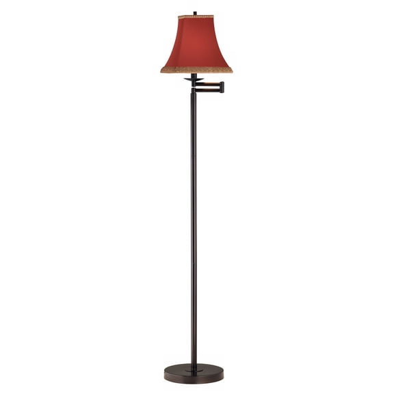 360 Lighting Swing Arm Floor Lamp 60.5" Tall Bronze Rust Orange Red Fabric Shade with Gold Trim for Living Room Reading Bedroom Office