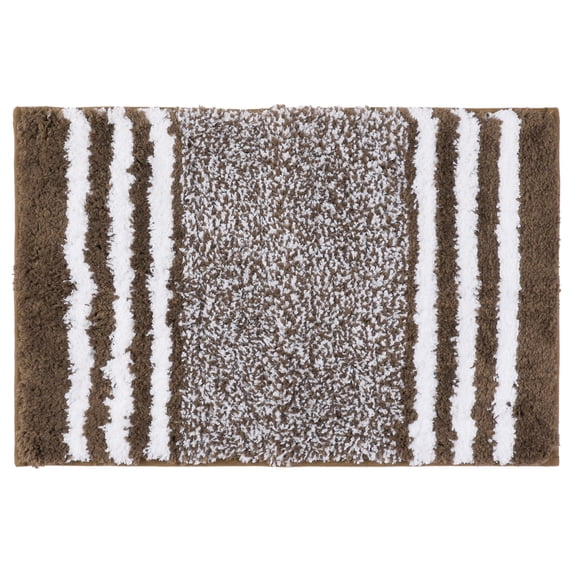 Alfombra de baño REGALWOVEN, extra suave y absorbente, alfombras de baño de microfibra esponjosa, tapete de piso antideslizante a rayas marrón 16" x 24"
