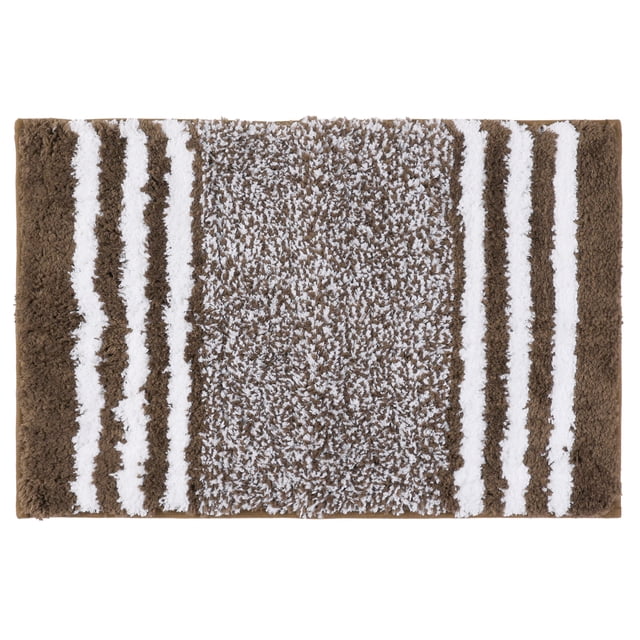 Alfombra de baño REGALWOVEN, extra suave y absorbente, alfombras de baño de microfibra esponjosa, tapete de piso antideslizante a rayas marrón 16" x 24"