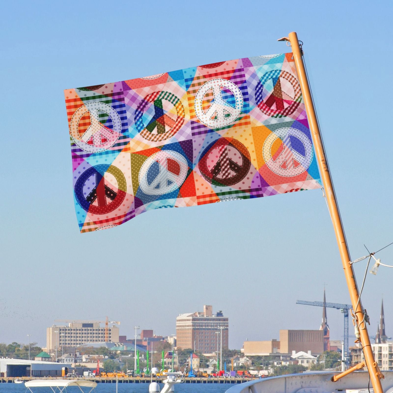 Hippy Peace Sign Hippie Patchwork Double Sided Flag 3x5FT Reversible Garden Flag Outdoor Decor for House, Porch, Lawn, Yard, Indoor Wall, Party Decoration