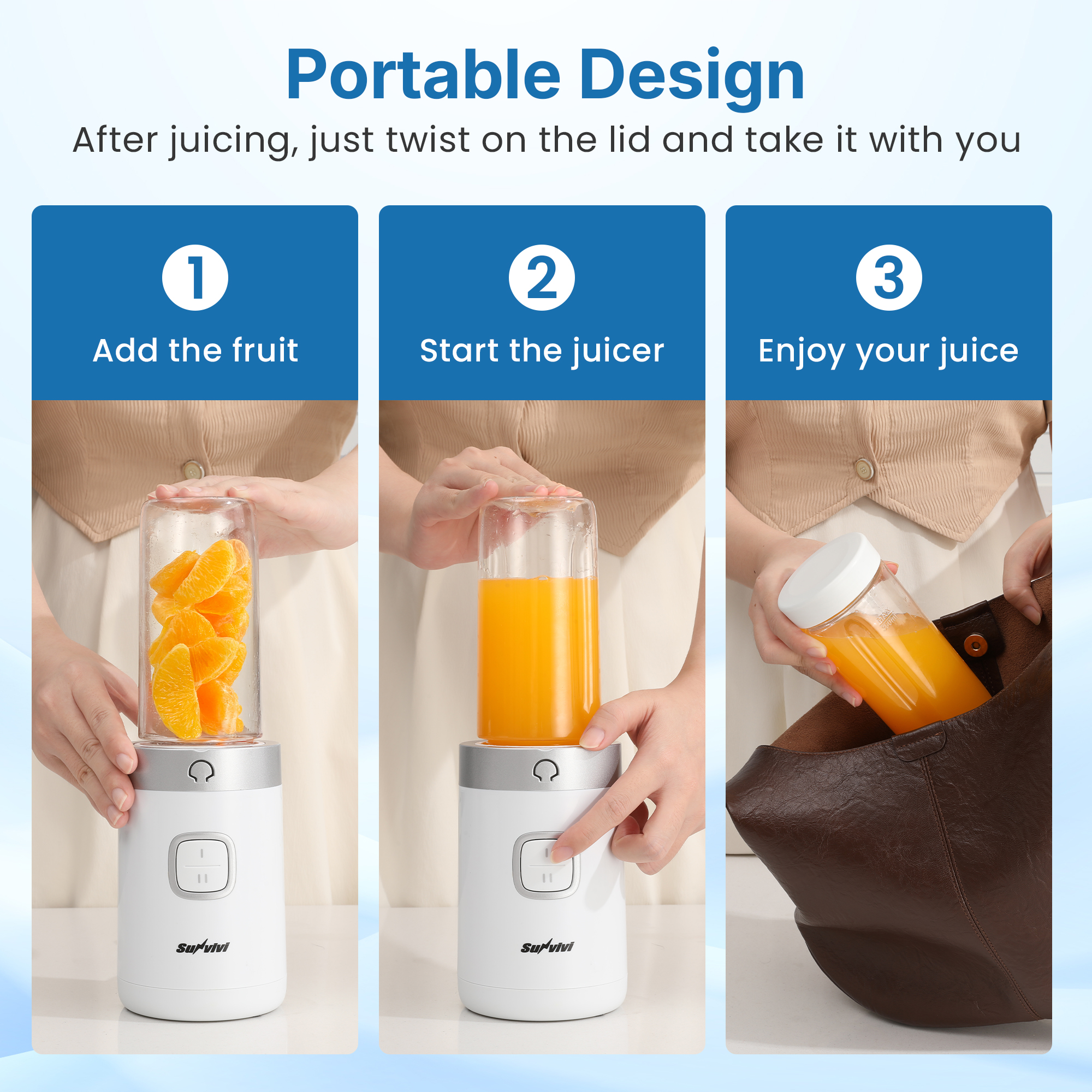 May in Color Portable Electric Food Processor, 350W 4-in-1 Blender with Stainless Steel Bowl, 2 Speed Control, Grinder & Juicer