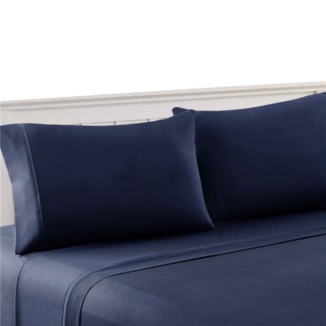 Benzara BM202155 Bezons Full Size Microfiber Sheet Set, Navy Blue - 4 Piece