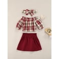 thumbnail image 4 of Qiylii Baby Girl Off Shoulder Plaid Crop Tops High Waist A-Lined Dress Headband, 4 of 8