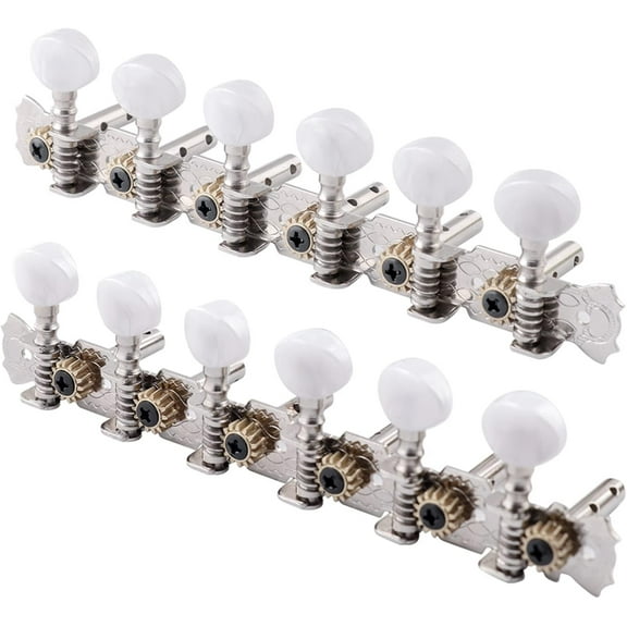 Guitar String Tuning Pegs Tuning Keys Tuners Plated with Pearl White Buttons Single Hole for 12 String Acoustic Guitar or Mandolin 6L 6R Guitar Parts Accessories.