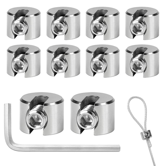 10PCS Stainless Steel Cable Clamps, 316 Stainless Steel Cable Clamps with Hexagonal Screw Wrench, Rope Clamp for Wire Rope, Clothesline Tensioner, Cable Tensioner, 2mm M4