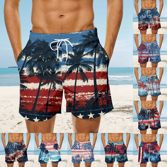 Bainana Mens Swim Trunks American Flag Patriotic Swim Shorts July 4Th Breathable Comfortable Water Activities Bathing Suit