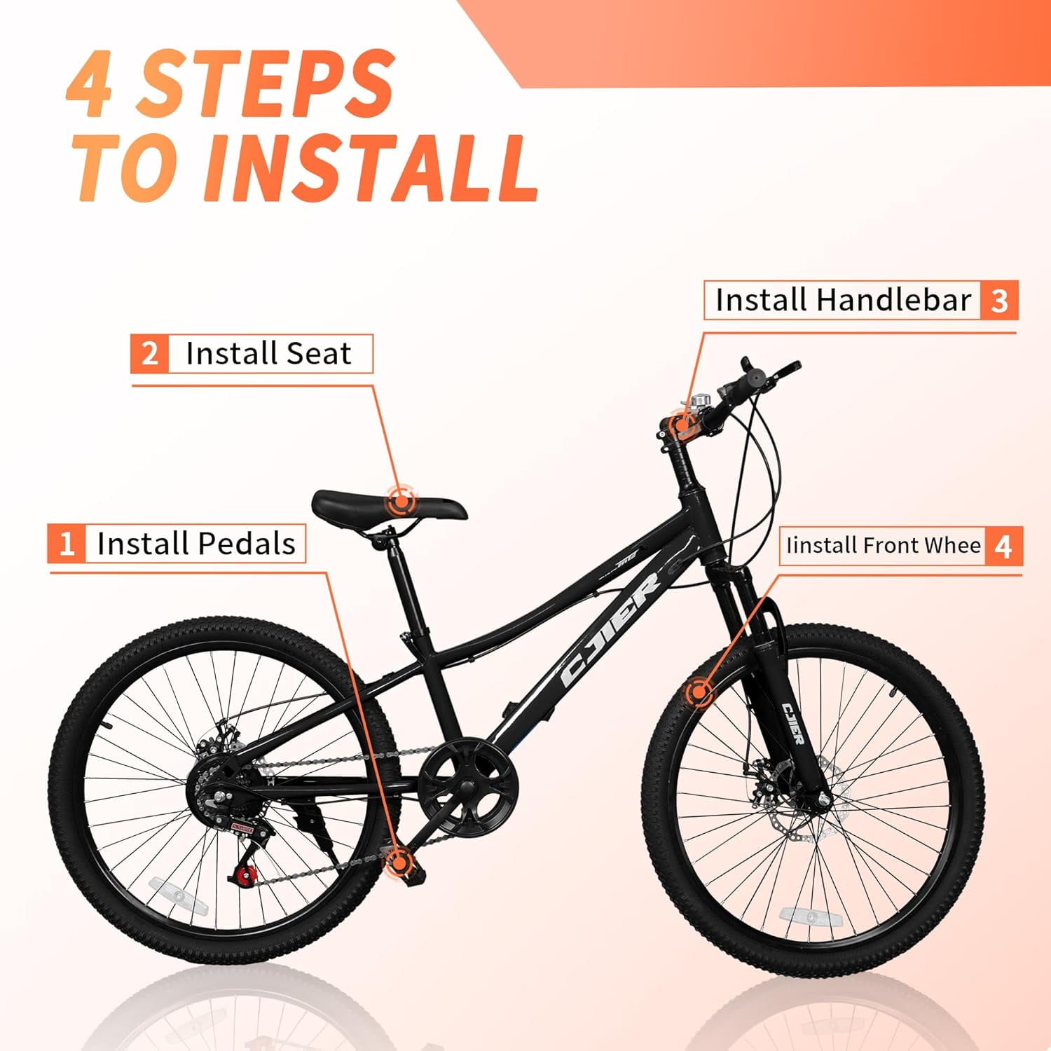 24 Inch Mountain Bike for Kids, Akaber Bicycles for Boys Girls 6-14 Years, 7 Speed Gears, Suspension Fork, Dual Disc Brakes, Anti-Slip Tires