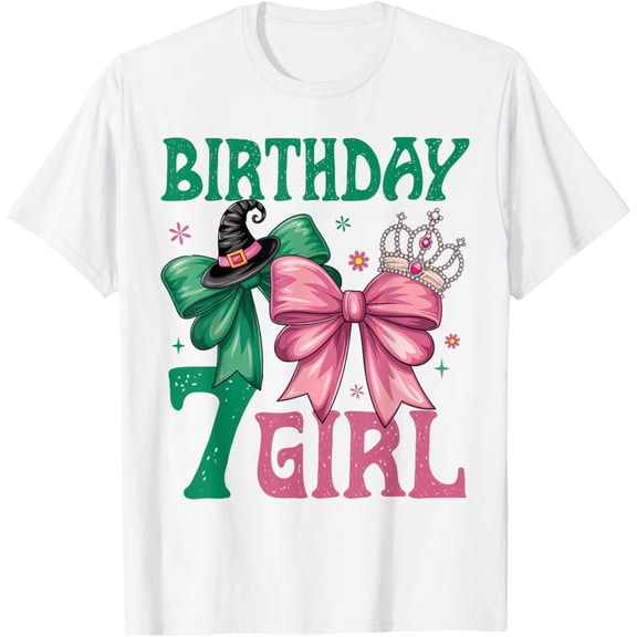 Velto 7th Birthday Witch Pink And Green 7 Year Old Birthday Girl T-Shirt All Size S-5XL