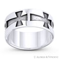 thumbnail image 1 of Flared Heraldic Pattee Cross Charm 7.5mm Band / Wide Unisex Ring in Oxidized .925 Sterling Silver, 1 of 1