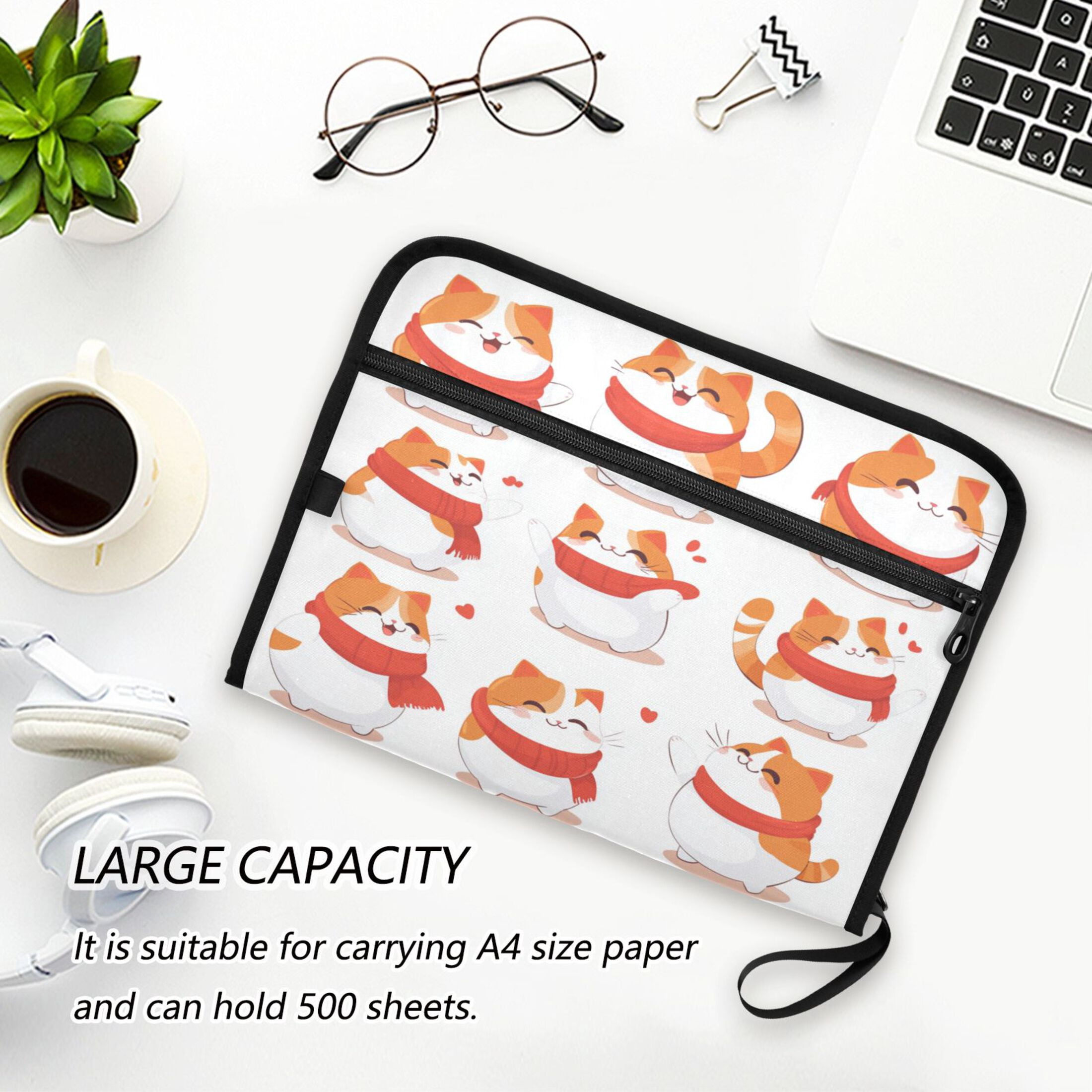 WOBOGO Chubby Cat Expanding File Folder Letter Size Accordion Filing Organizer 13 Pocket Separate Organ Pocket