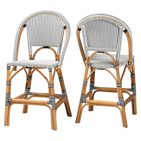 bali & pari Genica Black and White Weaving and Rattan 2-Piece Counter Stool Set