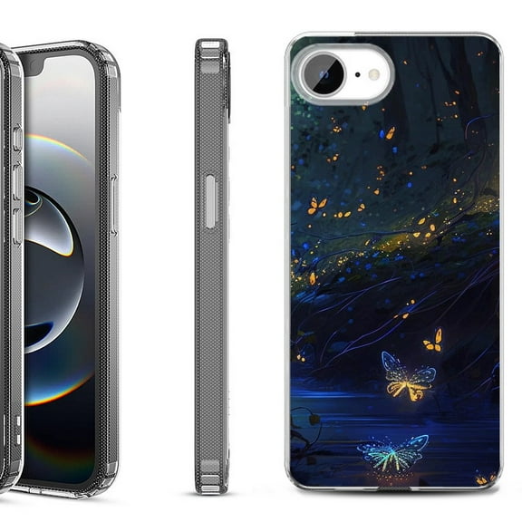 Shockproof Protective Phone Case for iPhone 16e, by OneToughShield - Fireflies Butterfly