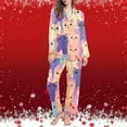 thumbnail image 2 of Christmas 2 Pjs Sets Womens Xmas Printed Pajama Top Lapel Button Down Long Sleeve Loungewear Ultra Soft Textured Pajamas Sets Comfort Casual Pajamas Pants, 2 of 7
