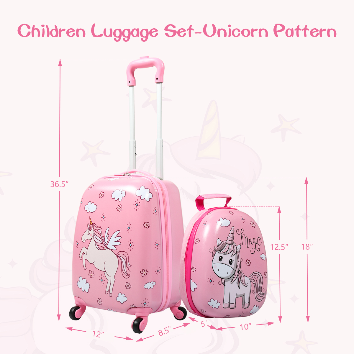 TOBBI Kids Luggage Sets for Girls,  Toddler Carry on Luggage with Wheels, Girls Rolling Travel Suitcase with Backpack - image 4 of 8