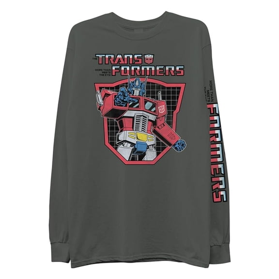 Transformers Mens Long Sleeve Shirt, Graphic Optimus Prime Shirt Charcoal - M