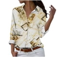 thumbnail image 1 of Camisetas de Mujer Casual, Manga Larga Impresa Solapa Botón Arriba Blusa, Ajuste Regular Poliéster Superior, 1 of 5