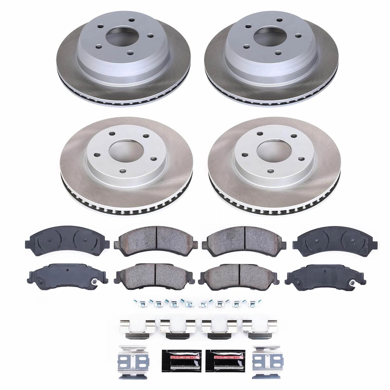 PowerStop Front and Rear Semi-Coated Rotor and Low-Dust Ceramic Brake Pad Kit SC2006
