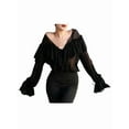 thumbnail image 2 of Women'S V-Neck Ruffle Trendy Autumn Fashion Long Sleeve Blouse Dressy Casual Outfits Tops Black L, 2 of 7
