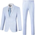 thumbnail image 2 of Lycody Summer Boys Seersucker Suit Kids Formal Slim Tuxedo Suits for Teen Beach Prom Graduate Party Wedding Single Breasted Pocket design Jacket Adjustable waist Pants Set, 2 of 6