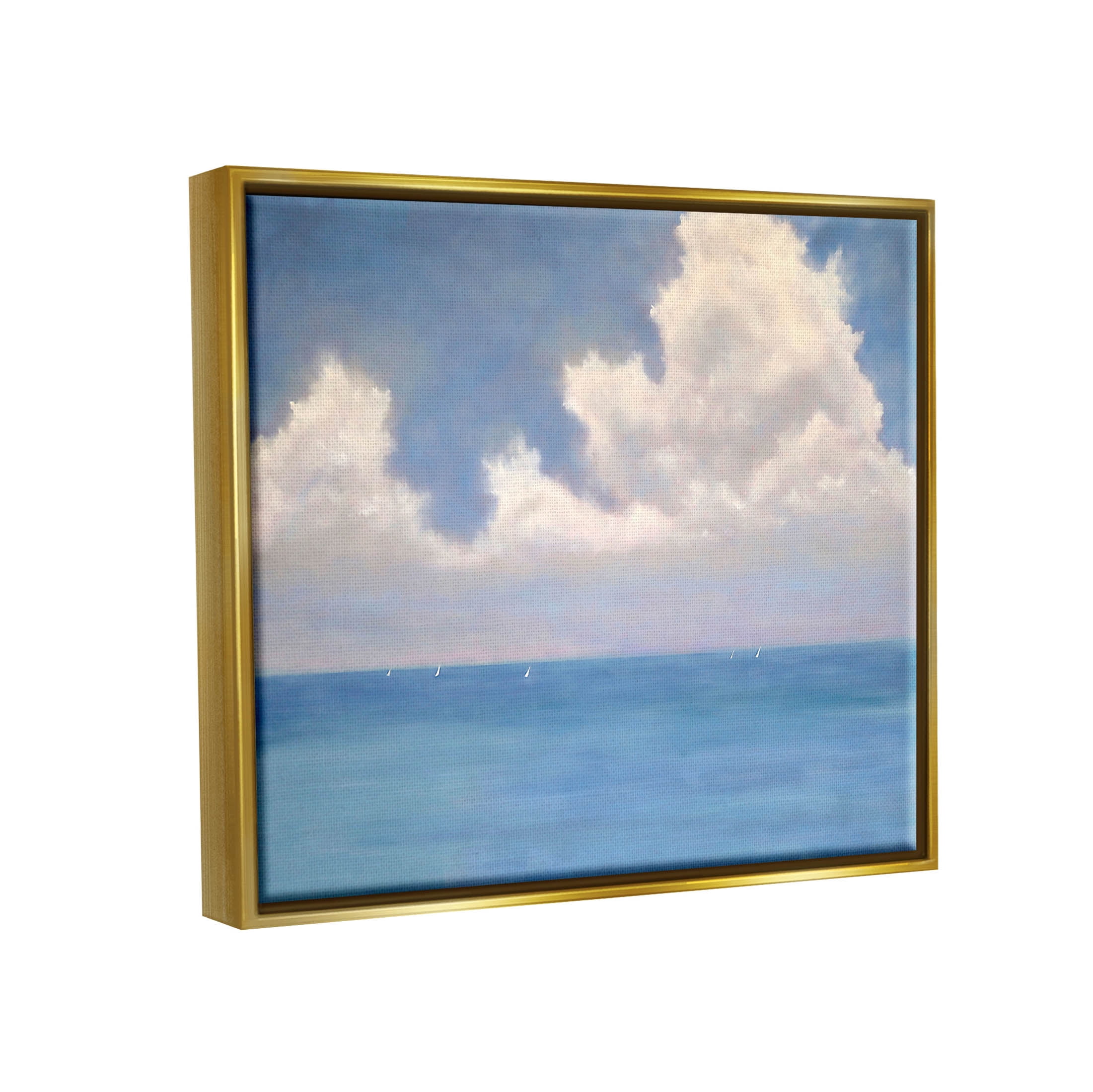 Stupell Industries Fluffy Clouds Deep Blue Ocean Waves Painting Metallic Gold Floating Framed Canvas Print Wall Art, Design by Catherine Andersen