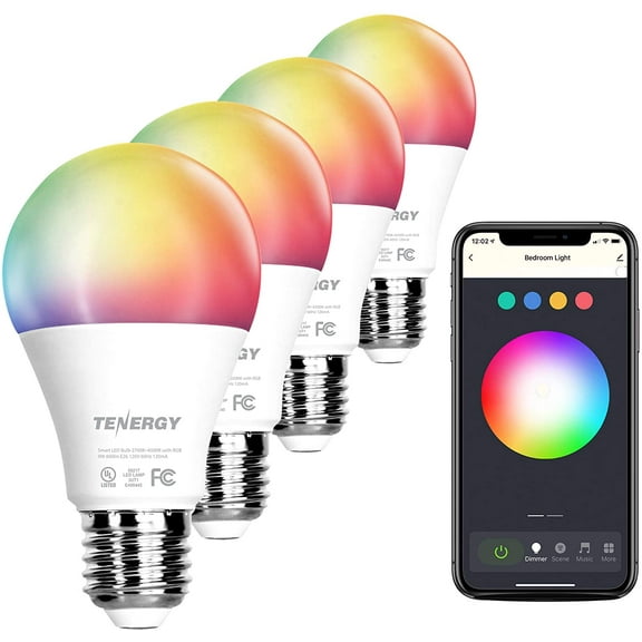 Tenergy 4 Pack Smart WiFi Led Light Bulb with White and Color Changing Light Bulb A19, No Hub Required LED Bulb with APP