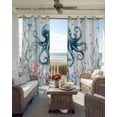 thumbnail image 4 of Teal Octopus Coastal Blackout Curtains, Light Blocking Print Window Curtains, Summer Beach Ocean Coral Nautical Thermal Insulated Window Drapes for Living Room Kitchen Cafe 2 Panels, 55"W x 39"L, 4 of 9