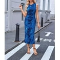 thumbnail image 4 of Floral Summer Dresses for Women Bodycon Sleeveless Midi Dress Side Slit Wedding Cocktail Party Dresses Blue XL, 4 of 9
