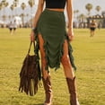 thumbnail image 6 of Wxolcjlv Womens Ruffle Asymmetrical Midi Skirt High Waist Slit Skirts, 6 of 9