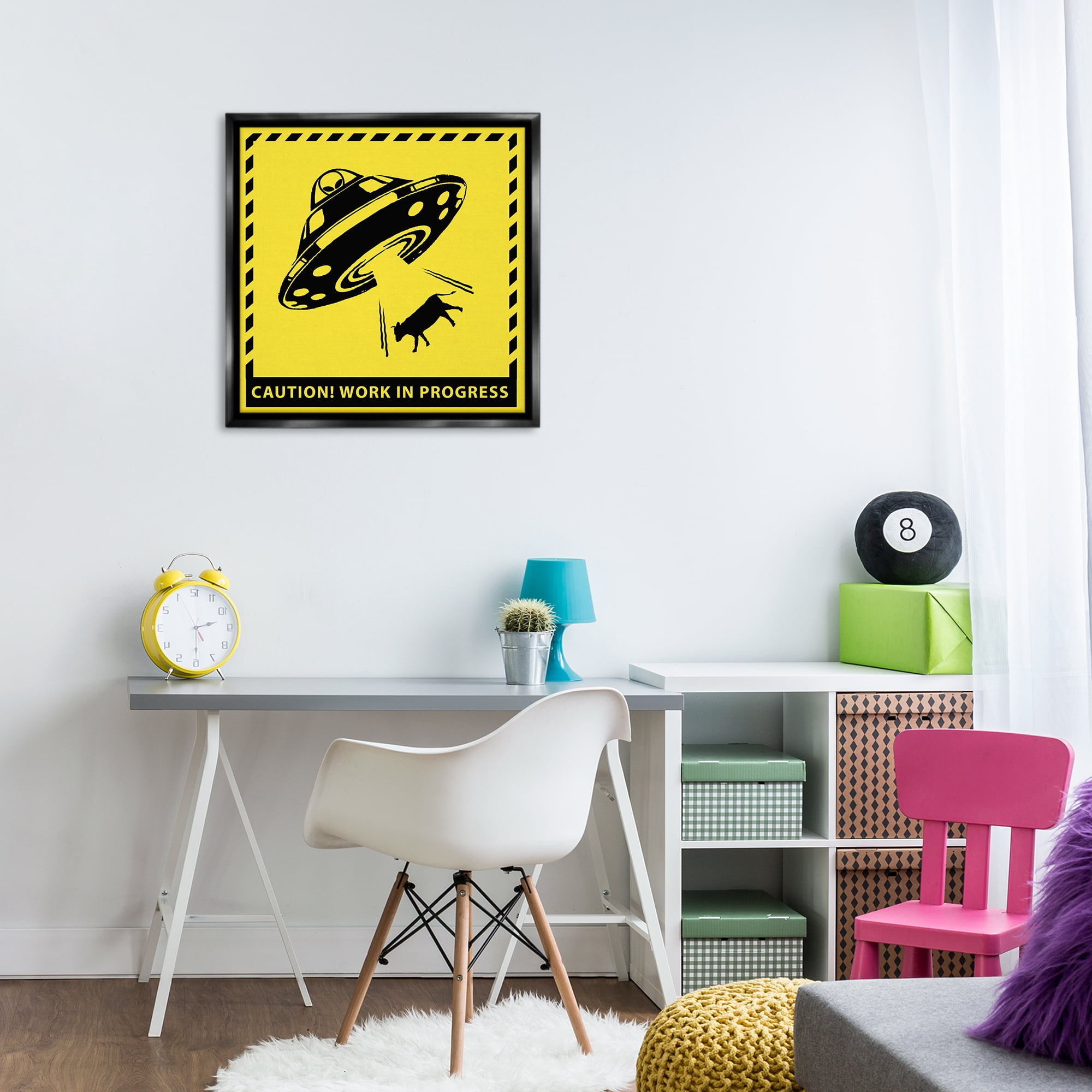 Stupell Industries Work In Progress UFO Novelty & Humor Painting Black Floater Framed Canvas Art Print Wall Art, 25 x 25