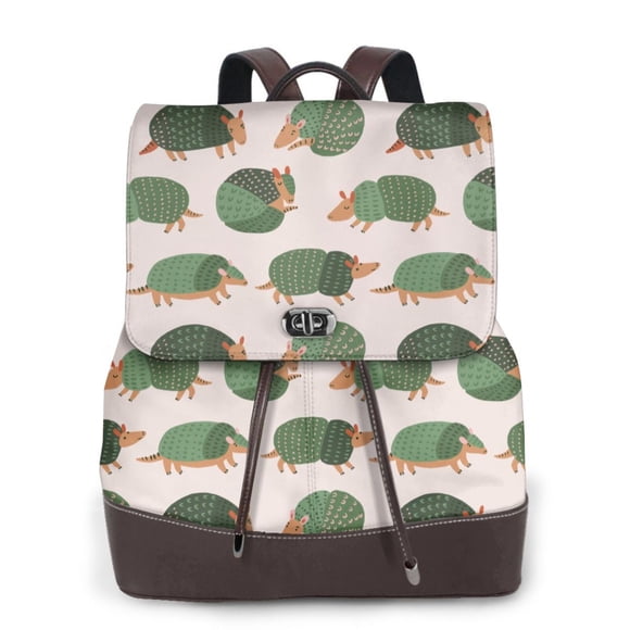 Cauagu Cute Armadillo Pattern Leather Backpack for Women Ladies,Laptop Backpack PU Leather Purse Daypacks Bags for Travel Work