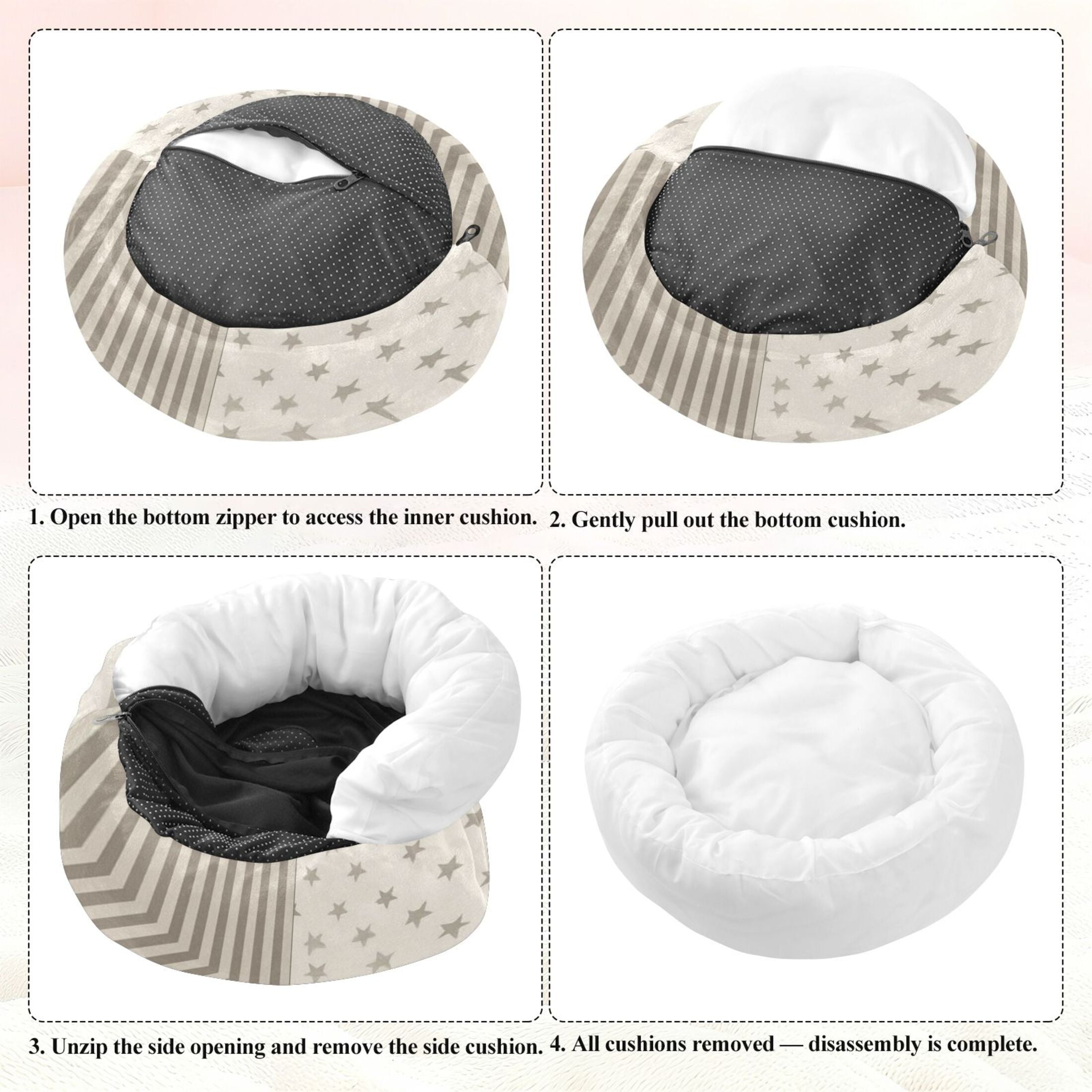 Iauyy Pet Couch Donut Cat Bed for Indoor Cats/Small Dogs Washable & Machine with Non-slip Bottom Calming Cat Furniture, Star-shaped and Striped (XS)