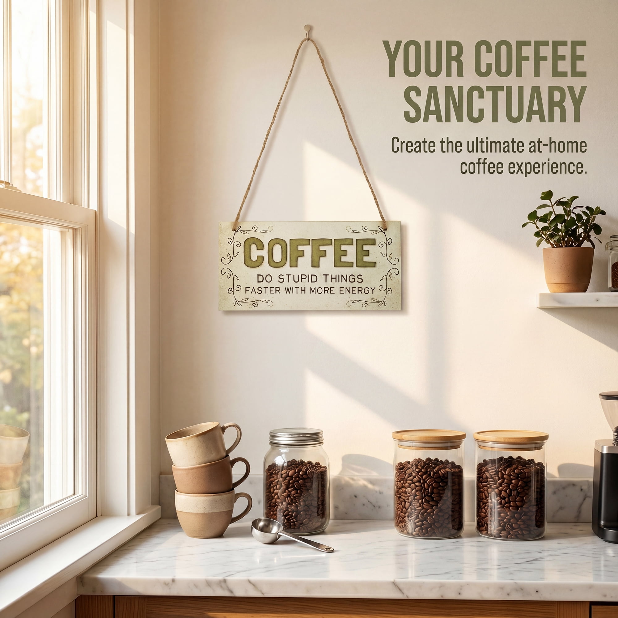 Unique Bargains Coffee Bar Sign Station Decor Rustic Wood Hanging Plaque Style B 3.9in