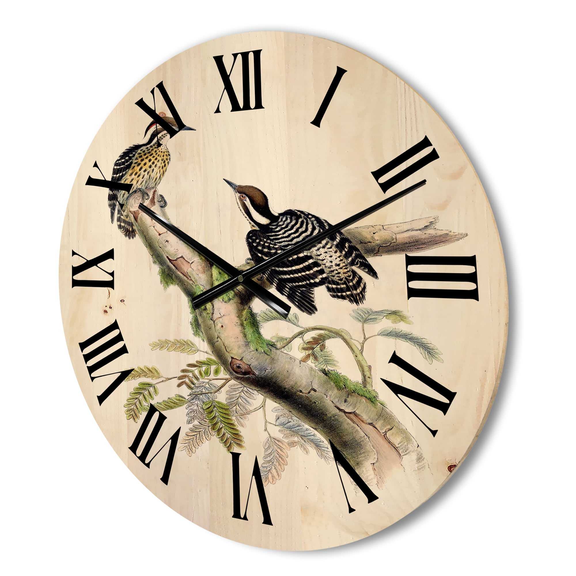 Designart 'Ancient Birds In The Wild VIII' Traditional Wood Wall Clock