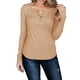 thumbnail image 1 of Camisa pulóver para mujer, manga larga, Color puro, informal, con botones delgados, tejido acanalado frontal, túnica de otoño para otoño, primavera, caqui XL, 1 of 6