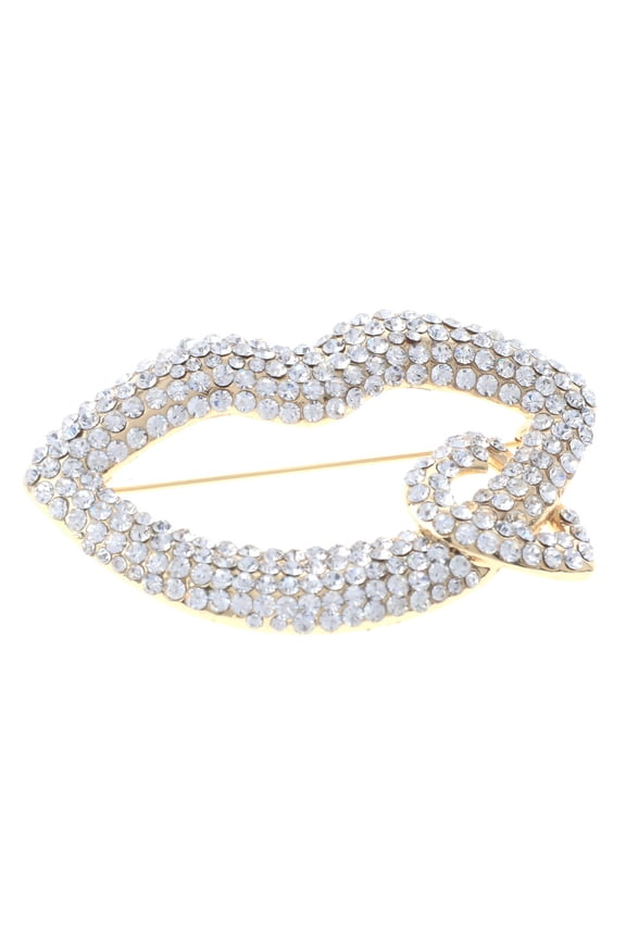 Large Crystal Lip & Heart Brooch