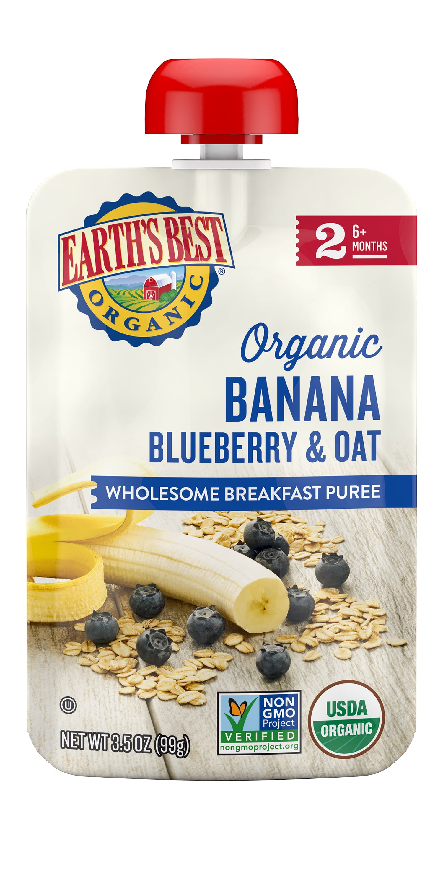 Earth's Best Wholesome Breakfast Organic Stage 2 Baby Food, Banana Blueberry Flax & Oat, 3.5 oz Pouch