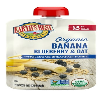 Earth's Best Wholesome Breakfast  Stage 2 Baby Food, Banana Blueberry & Oat, 3.5 oz Pouch