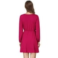 thumbnail image 3 of Women's V Neck Long Sleeve Wrap Dresses Ruffle A-Line Tunic Party Mini Dress, 3 of 4